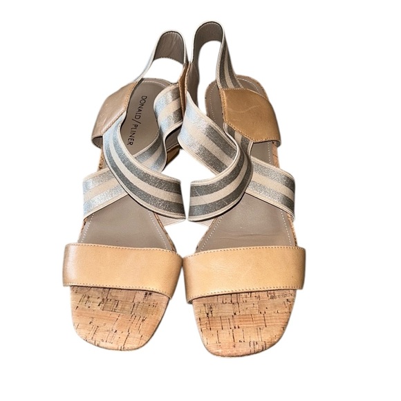 Donald Pliner Vikki Nude Leather Metallic Silver Block Cork Heel Sandals - 9 - Picture 6 of 14